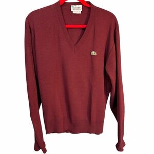 Vintage Izod Lacoste 100% Cashmere Mens V-neck Sweater Sz Large Burgundy Classic